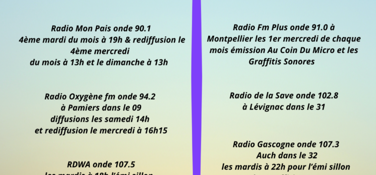 Les horaires et fréquences de diffusion !